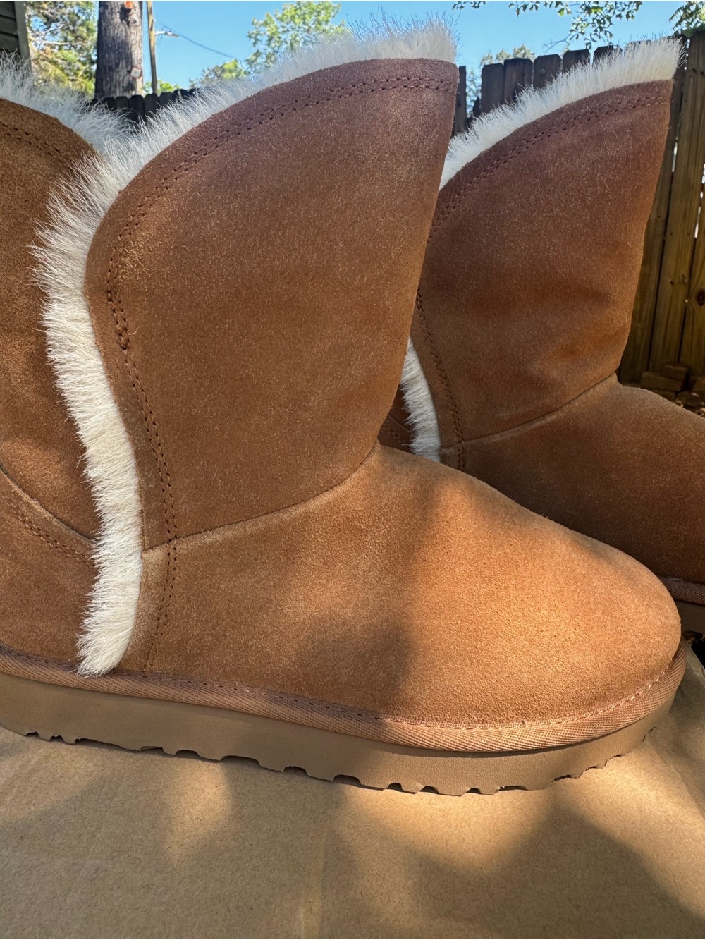 UGG Women's Classic Short Fluff High-Low Boots in chestnut